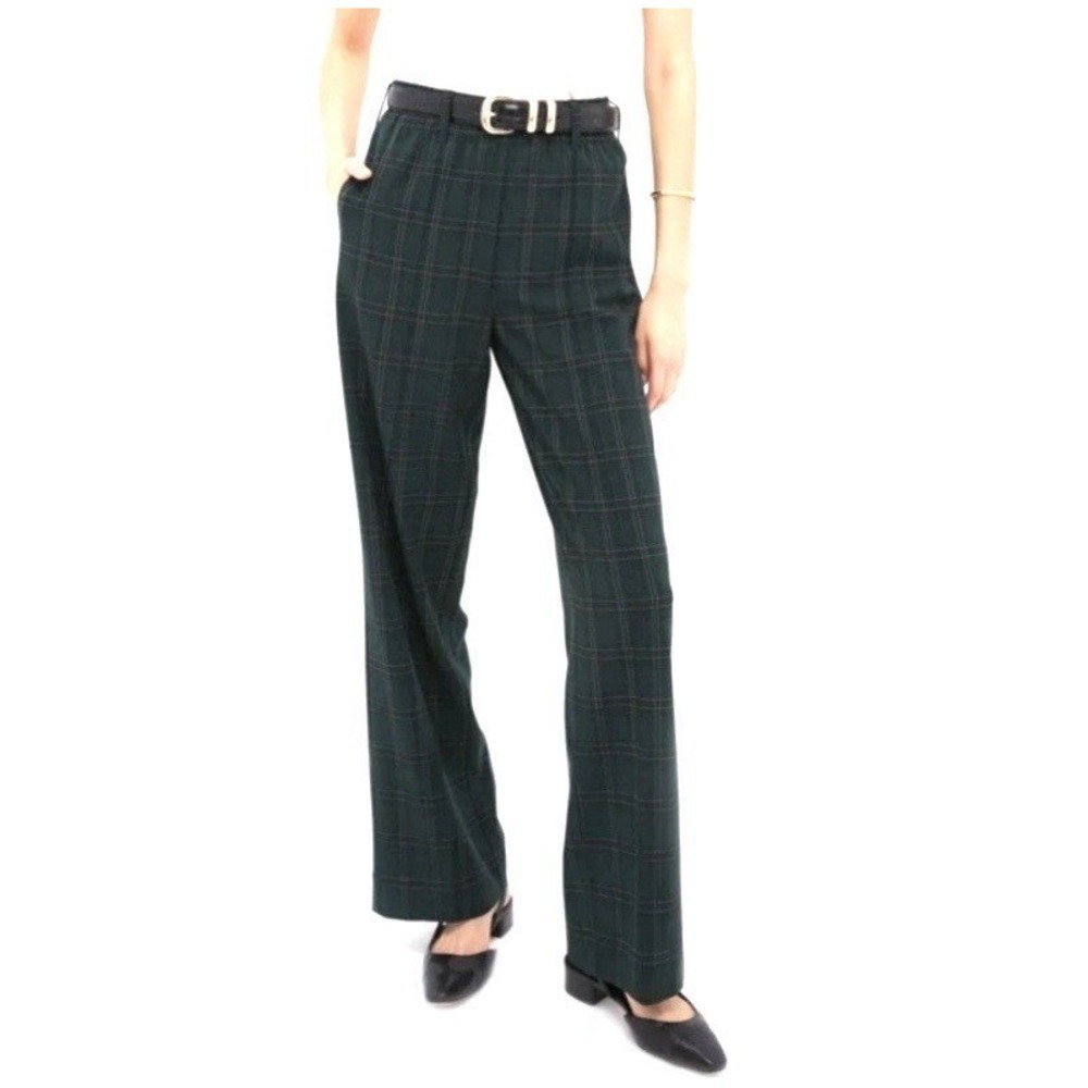 Tuckernuck S‎ Louis Straight Leg Trouser Pant Green Plaid Pull-On Small Preppy